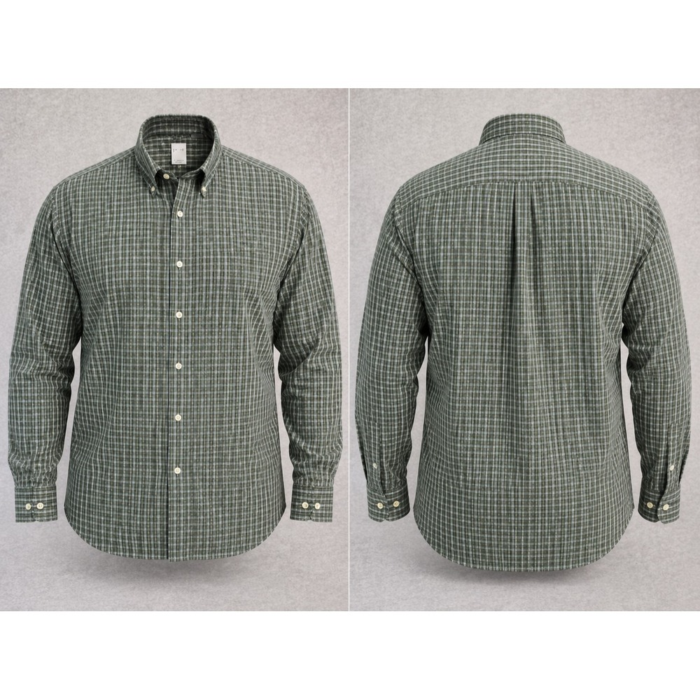 J Crew Shirt Men XL Green Plaid Check Button Down Long Sleeve 100% Cotton Preppy